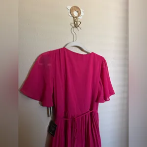 Lulus Pleats to‎ Meet You Fuchsia Pink Pleated Midi Wrap Dress Size Small NEW thumbnail 6
