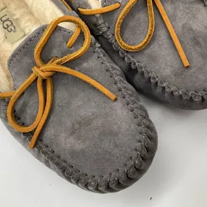 UGG GREY LEATHER MOCCASIN‎ SLIPPERS thumbnail 4