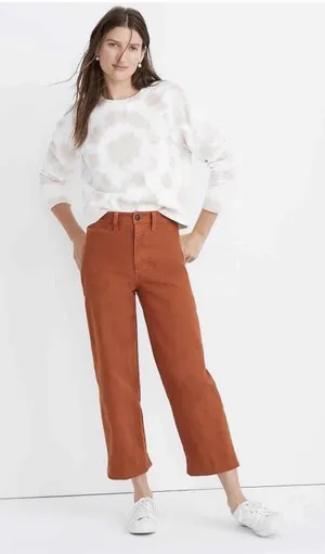 Madewell Slim Emmett Wide Leg Cropped Pant Jean Size 28 Orange Cotton Stretch thumbnail 1