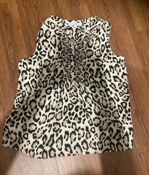 LOFT Leopard Print Sleeveless Ruffle-Front Shell - Cream & Black thumbnail 1