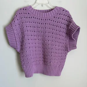 Varley Fillmore Knit Women XS Purple Short Sleeve Pointelle Sweater thumbnail 3
