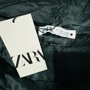 Zara Luxury Green‎ Bohemian Embroidered Satin Effect Wide Leg Lounge Pants Sz L thumbnail 8