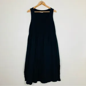 Madewell black mixed fabric black cotton midi dress. Size Large. thumbnail 3