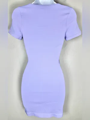 OQQ Lavender/Lilac Square Neck Ribbed Mini Bodycon Dress Size Small thumbnail 5