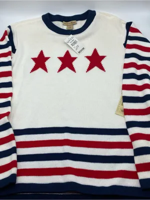Mountain Lake Vintage American Flag Sweater Patriotic Women’s Medium Stars Stripes 100 Cotton thumbnail 1