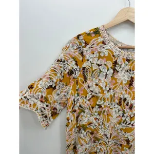 Solitaire by Ravi Khosla Womens XL Mustard Yellow Floral Embroidered Eyelet Top thumbnail 4