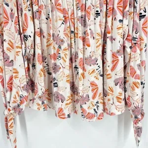 Free People Lexington Off Shoulder Floral Boho Blouse Small‎ Tie Cuff Ivory thumbnail 10