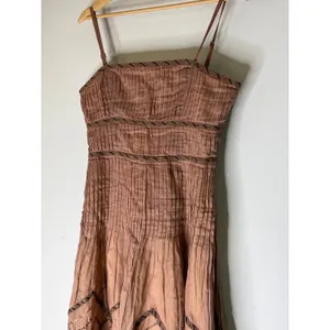 Elevenses Anthropologie Brown Cotton Pleated Sequin Midi Dress Womens 8 thumbnail 3