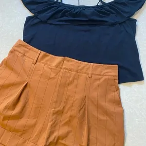 Danielle Bernstein Rust Brown Pinstripe‎ Pleated High Waist Cuffed Shorts 18W thumbnail 10