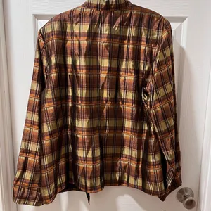 MSK‎ Plaid Open Front Jacket Blazer Brown Gold Metallic Shimmer Evening Wear-XL thumbnail 2