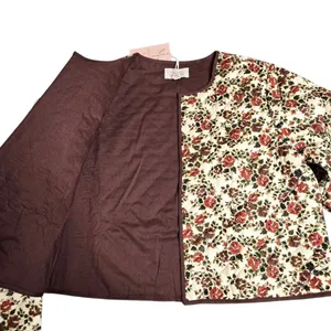 Mason's Daughter Brown Quilt Floral Cropped‎ Jacket Size: S thumbnail 2