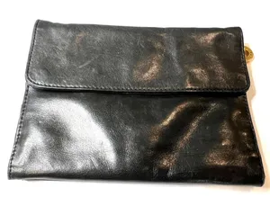 Perlina Black leather fold over clutch Wallet Bag Carry all in one vintage 90's thumbnail 1