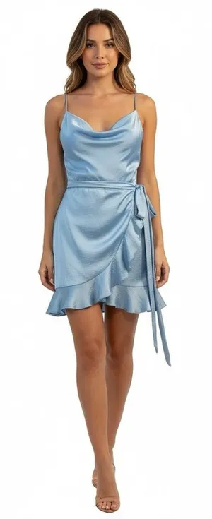 Lucy in the‎ Sky XS Blue Asymmetric Faux Wrap Short Dress Sleeveless thumbnail 1