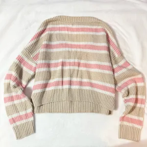 Wild Fable Tan Pink Stripe V Neck Sweater - Size: Medium thumbnail 2
