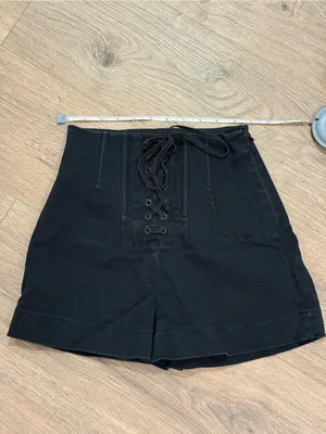 Zara Basic Black High Waisted Lace Up Corset Shorts Size XS thumbnail 4