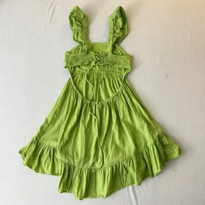 Dizzy Lizzy Mini Dress Med babydoll Green Ruffle Lace Up‎ Back Cotton Summer thumbnail 5