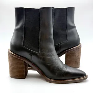 Crown Vintage Pimmy Chelsea Boots 7.5 Black Leather Pointed Toe Block‎ Heel thumbnail 1