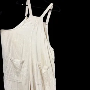 Universal Threads M Beige Oatmeal Linen Wide Leg Overalls Jumpsuit Boho Lagenlook thumbnail 4