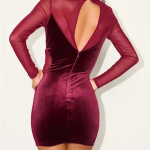Lulu's Deep Red Velvet Mesh Mini Dress thumbnail 2
