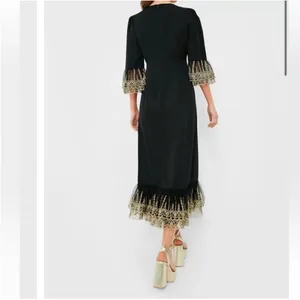 NWT POMANDER PLACE Black Lillith Maxi‎ Cocktail Dress w/ Gold Lace Size Large thumbnail 2