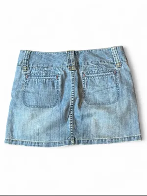 Express Light Wash Denim Mini Skirt Size 4 Y2K Low Rise Cotton Jean Skirt thumbnail 4