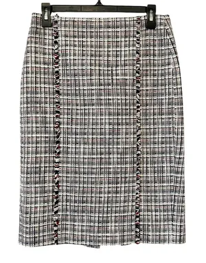 J. Crew Women’s Navy‎ Blue White Tweed Pencil Skirt Fringe Trim Size 4 Preppy thumbnail 1