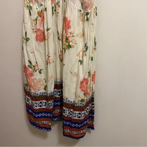 Chloe K Womens Mini Dress XL 38” Beige Pleated Floral Boho Print Blue Orange thumbnail 8