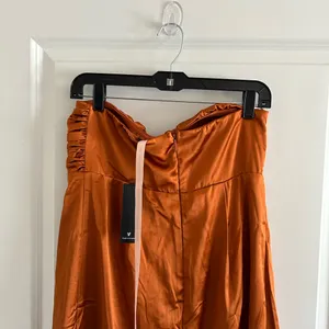 Lulu's Strapless Satin Maxi Dress in Burnt Orange thumbnail 6