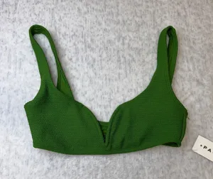PacSun Swim Eco Green Textured Smocked V-Neck Bikini Top XXS‎ New With Tags thumbnail 1