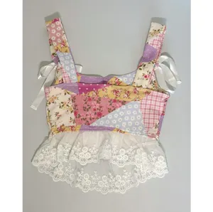 Pink Pastel Coquette Floral Patchwork Lace Bows Top Shirt Blouse Tee Size XS 🎀✨ thumbnail 3