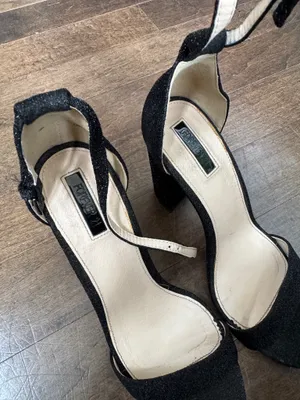 Forever 21 Black Ankle-Strap glitter fabric block heel ankle strap sandals 7.5 thumbnail 6