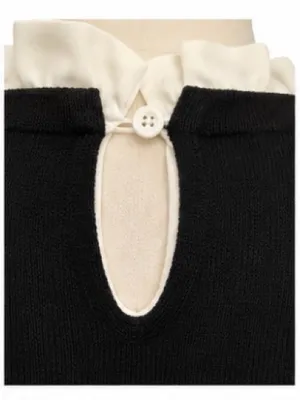 Adrianna Papell Layered Look Sweater Blouse Black White Size M Ruffle Collar thumbnail 5