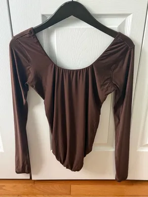 Aerie Smoothez Long Sleeve Bodysuit in Brown thumbnail 2