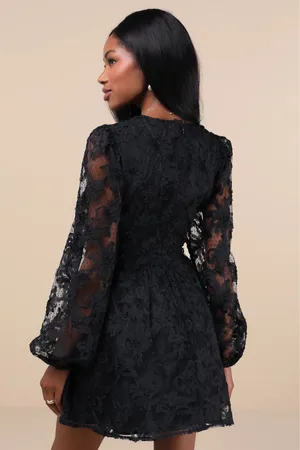 Lulus “Gorgeous Outcome Black Mesh 3D Applique Long Sleeve Mini Dress” thumbnail 3