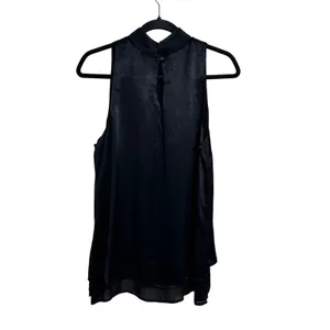 Maeve Anthropologie Black Satin Mock Neck Layered Sleeveless Blouse Medium thumbnail 2