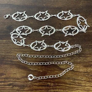 Silver Y2K Oval Star Cutout Chain Belt, Fits 27.5-47.5 Inches, X7GA1285 thumbnail 7