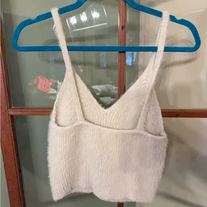 Altar'd State Fuzzy Ivory Cream Soft Knit Sweater Cropped Tank Top Size Large thumbnail 2