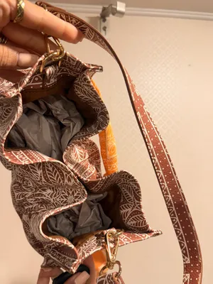NWOT Free People Brown Bandana-Print Shoulder Bag with Orange Scarf Tie thumbnail 5