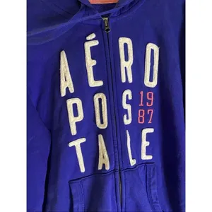 Aeropostale 87 Womens Hoodie Sweatshirt Blue Drawstring Pockets V Neck XL thumbnail 3
