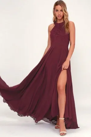 Lulu’s picture perfect burgundy lace maxi dress thumbnail 1