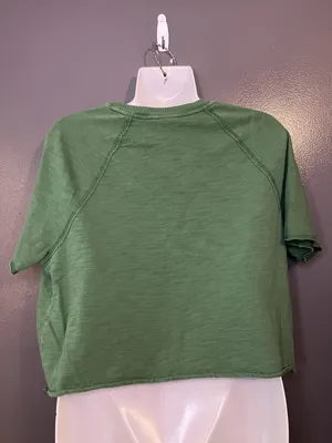 PINK Victoria's Secret Shirt Womens Small Green Cropped Raglan Dog Tee Top thumbnail 5