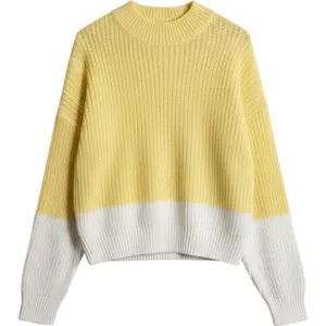 GB Sweater Yellow M Women Colorblock Ribbed Knit Mock Neck Casual thumbnail 1