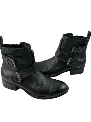 Gentle Souls Benton Moto Boots Womens Size 10 Black Pebbled Leather Combat Ankle thumbnail 3
