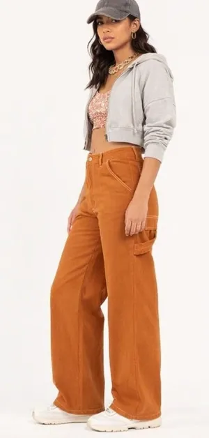 NWT RSQ Relaxed Carpenter Pants Womens L Brown High Rise Straight Streetwear thumbnail 1