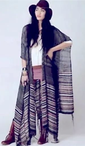 Free People Latitude 30 Wrap Poncho Shawl Rainbow Gray Fringe Sweater Stripe‎ thumbnail 1