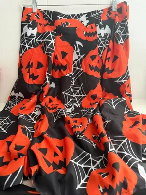 SHEIN Black & Orange Halloween Pumpkin A-Line Skirt thumbnail 1