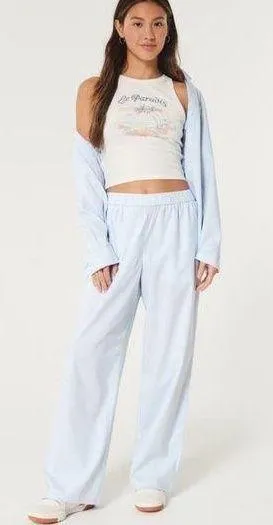 Hollister poplin wide leg sleep blue and white pj pants size small. NWOT! thumbnail 1