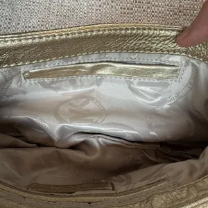 Michael Kors Gold Pebbled Leather Large‎ Logo Chain Shoulder Bag thumbnail 5