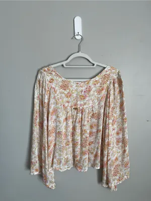 BILLABONG Boho Floral Tie-Neck Peasant Top Sz S thumbnail 4