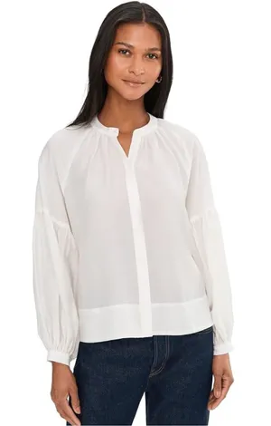 MADEWELL Ivory Button Front Blouse Lyocell Top Pleated Women’s Size Medium thumbnail 1